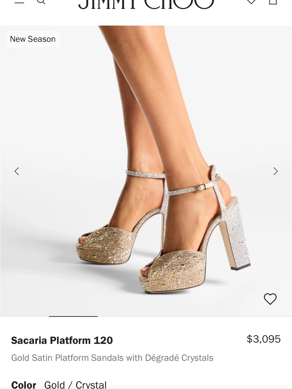 Jimmy Choo Gold and Crystal Platform Sandals